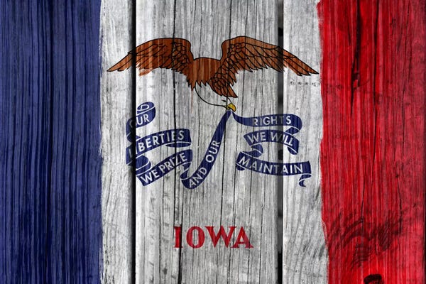 Iowa: Iowa State Flag on Wood Planks by 5by5collective