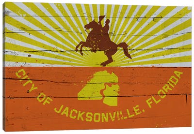Jacksonville, Florida Fresh Paint City Flag on Wood Planks Canvas Art Print - Cowboy & Cowgirl Art