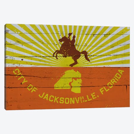 Jacksonville, Florida Fresh Paint City Flag on Wood Planks Canvas Print #FLG163} by 5by5collective Canvas Art Print
