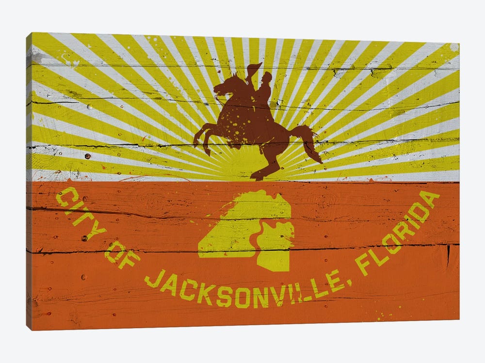 Jacksonville, Florida Fresh Paint City Flag on Wood Planks by 5by5collective 1-piece Canvas Wall Art