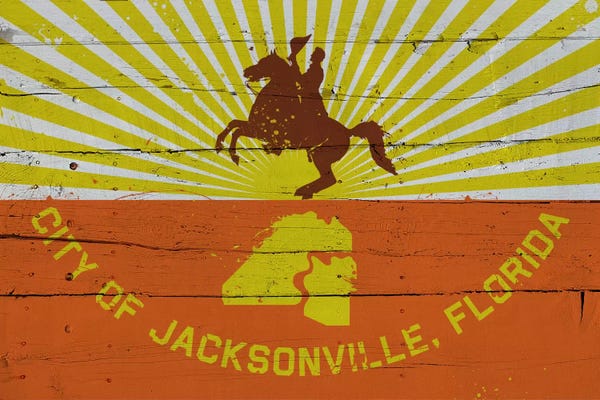 Jacksonville: Jacksonville, Florida Fresh Paint City Flag on Wood Planks by 5by5collective