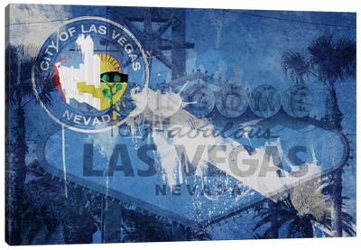 City Flag Overlay Series (Fresh Paint): Las Vegas, Nevada (Welcome Sign) Canvas Art Print - Las Vegas Art