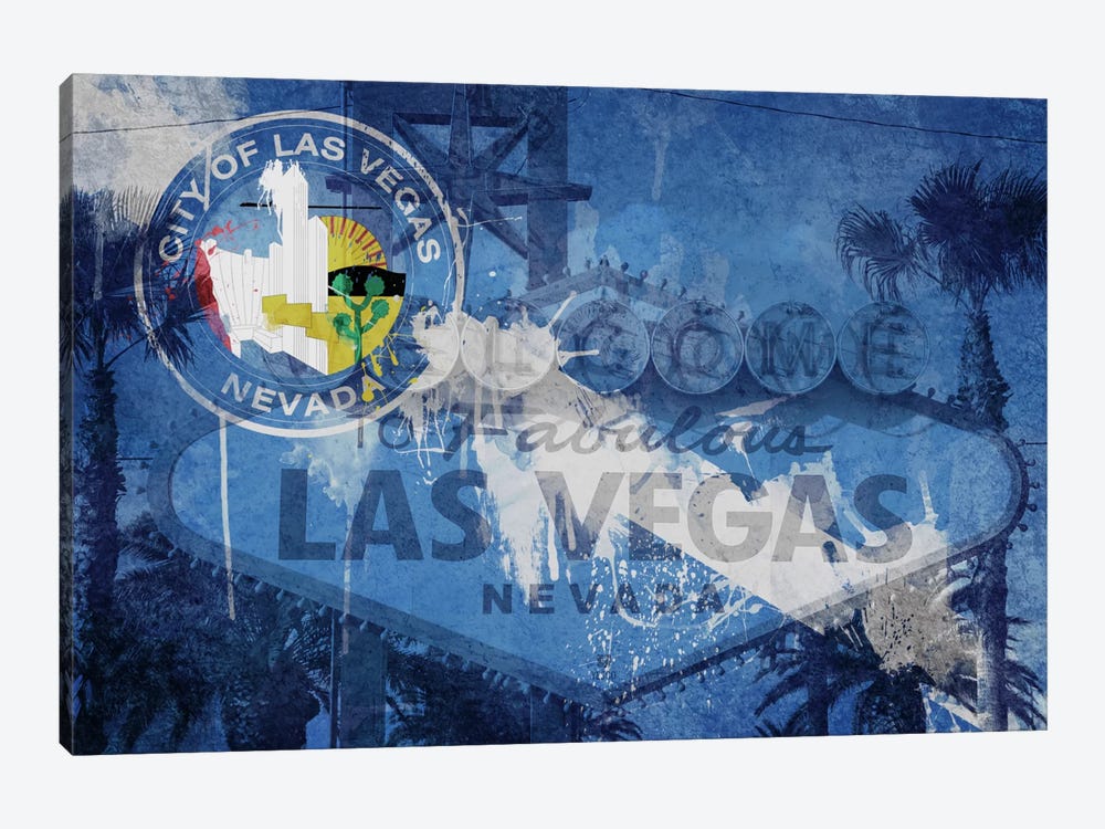 City Flag Overlay Series (Fresh Paint): Las Vegas, Nevada (Welcome Sign) by iCanvas 1-piece Canvas Artwork