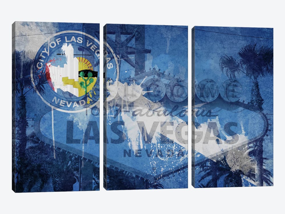 City Flag Overlay Series (Fresh Paint): Las Vegas, Nevada (Welcome Sign) by iCanvas 3-piece Canvas Wall Art