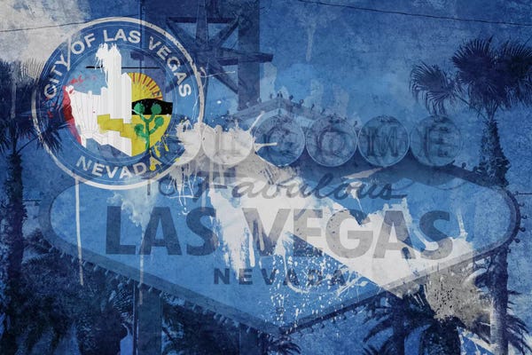 Signs: City Flag Overlay Series (Fresh Paint): Las Vegas, Nevada (Welcome Sign) by 5by5collective