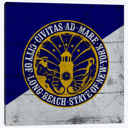 Long Beach, New York Flag on Wood Planks Canvas Print #FLG199} by iCanvas Canvas Art