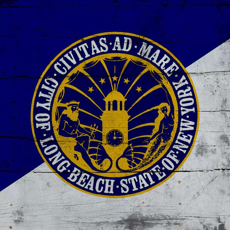 Long Beach, New York Flag on Wood Planks by iCanvas wall art