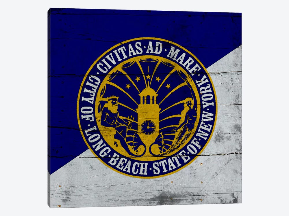 Long Beach, New York Flag on Wood Planks by iCanvas 1-piece Art Print