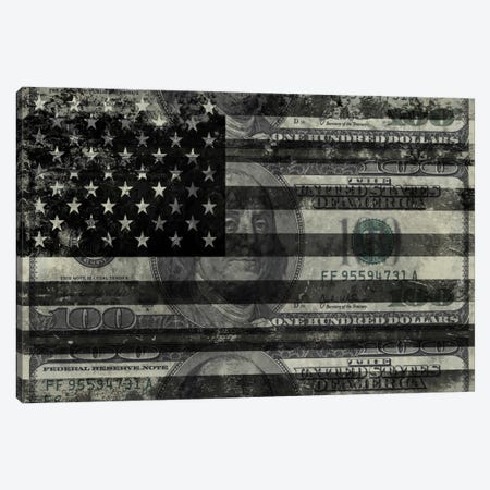 USA "Melting Film" Flag in Black & White (100 Dollar Bill) Canvas Print #FLG1} by iCanvas Canvas Artwork