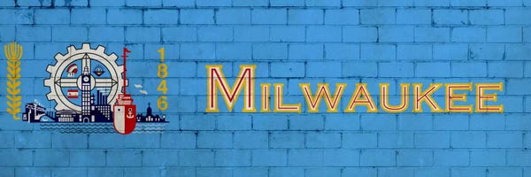 Milwaukee: Milwaukee, Wisconsin City Flag on Bricks by iCanvas