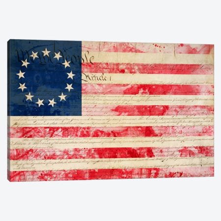 USA "Betsy Ross" Flag with Constitution Background II Canvas Print #FLG20} by 5by5collective Canvas Artwork