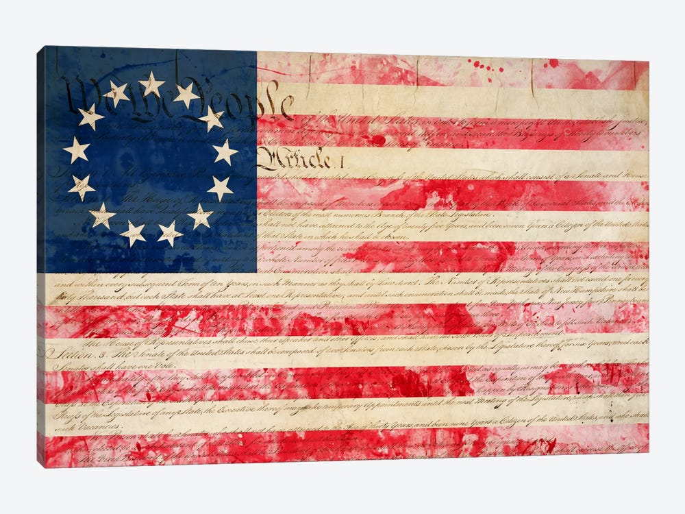 USA "Betsy Ross" Flag with Constitution Background II by 5by5collective 1-piece Canvas Art