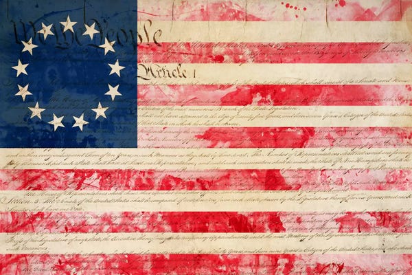 5by5collective: USA "Betsy Ross" Flag with Constitution Background II by 5by5collective
