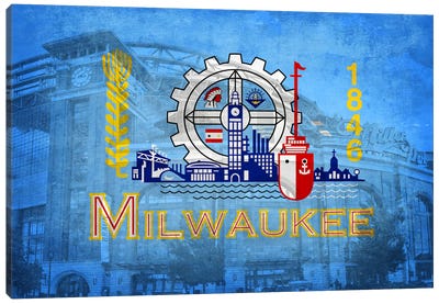 Milwaukee, Wisconsin (Miller Park) Canvas Art Print - Flag Art