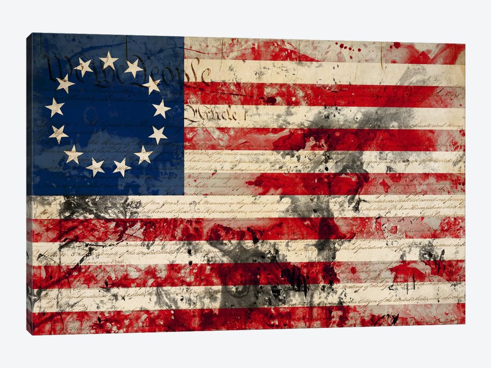 USA "Betsy Ross" Flag with Constitution Background I by 5by5collective 1-piece Canvas Print