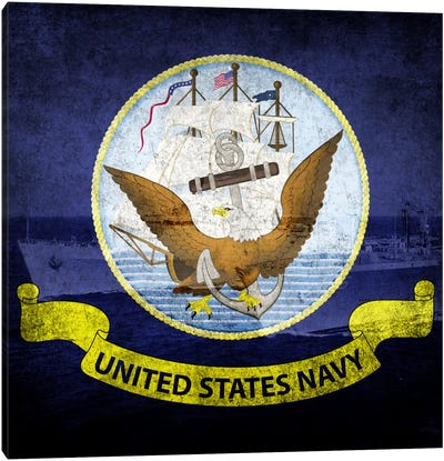 U.S. Navy Flag (U.S.S Ponce & USNS Kanawha Background) Canvas Art Print - Veterans Day
