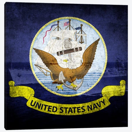 U.S. Navy Flag (U.S.S Ponce & USNS Kanawha Background) Canvas Print #FLG240} by iCanvas Canvas Wall Art
