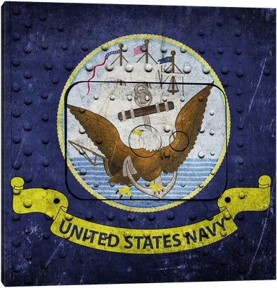 U.S. Navy Flag (Riveted Warship Panel Background) II Canvas Art Print - Flags Collection