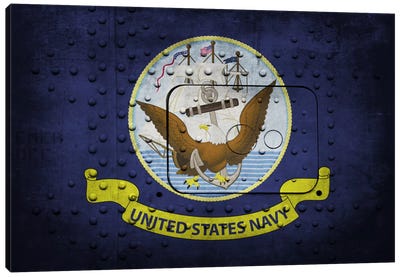 U.S. Navy Flag (Riveted Warship Panel Background) III Canvas Art Print - Flags Collection