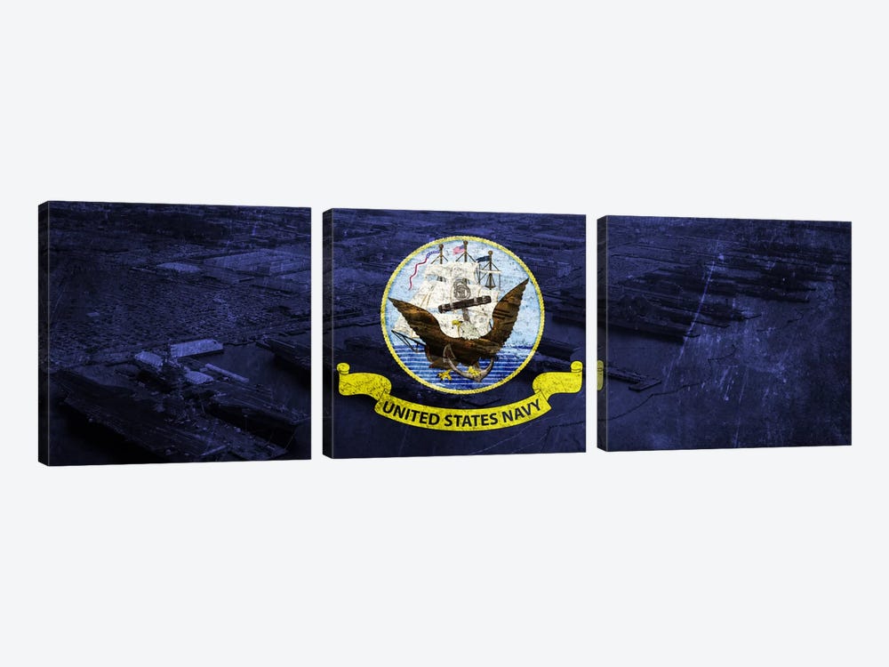 U.S. Navy Flag (Naval Station Norfolk Background) I by iCanvas 3-piece Canvas Print