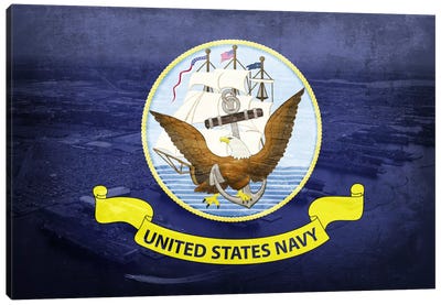 U.S. Navy Flag (Naval Station Norfolk Background) II Canvas Art Print - Flags Collection