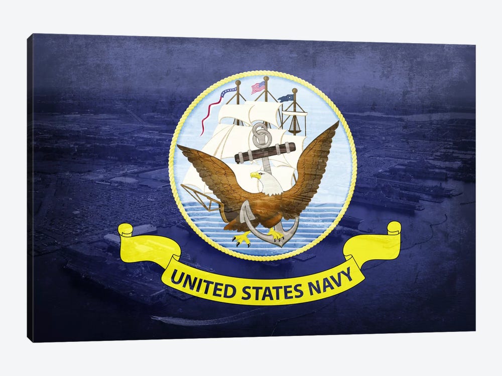 U.S. Navy Flag (Naval Station Norfolk Background) II by 5by5collective 1-piece Canvas Art