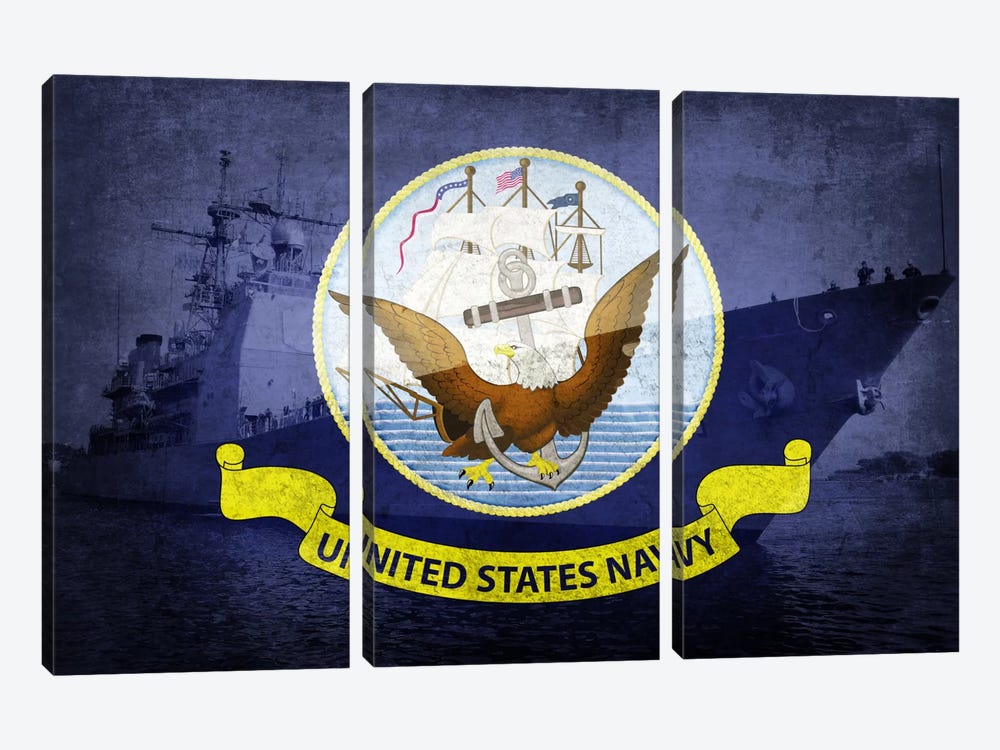 U.S. Navy Flag (U.S.S Monterey Background) by iCanvas 3-piece Art Print