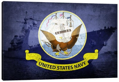 U.S. Navy Flag (U.S.S Monterey Background) Canvas Art Print - Navy