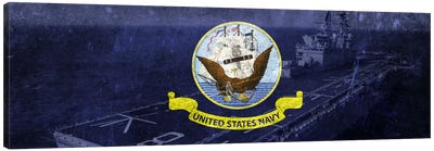 U.S. Navy Flag (U.S.S Makin Island Background) Canvas Art Print - Veterans Day