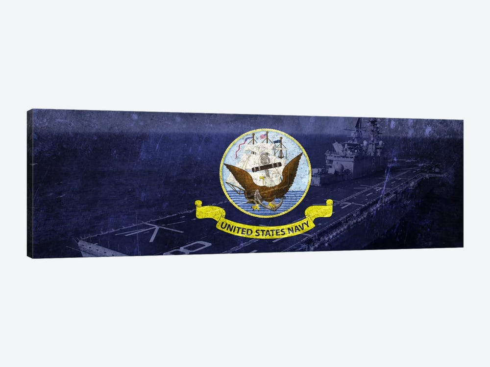 U.S. Navy Flag (U.S.S Makin Island Background) by iCanvas 1-piece Canvas Artwork