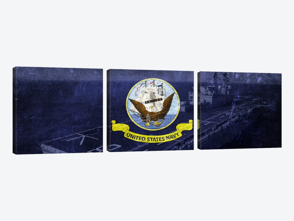 U.S. Navy Flag (U.S.S Makin Island Background) by iCanvas 3-piece Canvas Art