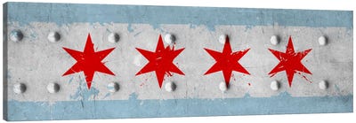 Chicago City Flag (Riveted Metal) Panoramic Canvas Art Print - Flags Collection