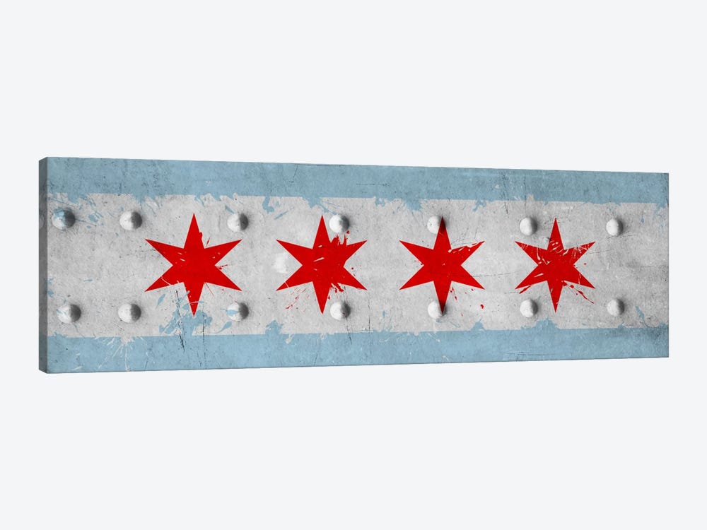 Chicago City Flag (Riveted Metal) Panoramic by iCanvas 1-piece Canvas Artwork