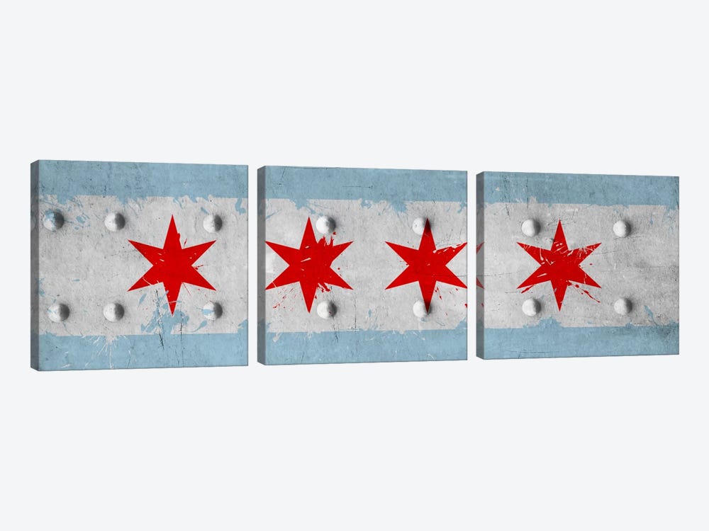 Chicago City Flag (Riveted Metal) Panoramic by iCanvas 3-piece Canvas Art