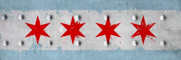 U.S. State Flags: Chicago City Flag (Riveted Metal) Panoramic by iCanvas