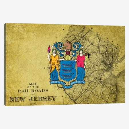 New Jersey (Vintage Map) Canvas Print #FLG274} by iCanvas Canvas Artwork