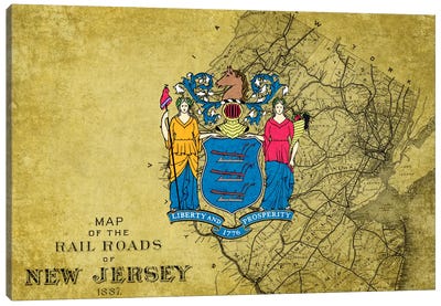 New Jersey (Vintage Map) Canvas Art Print - Flags Collection