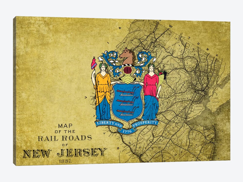 New Jersey (Vintage Map) by iCanvas 1-piece Canvas Art