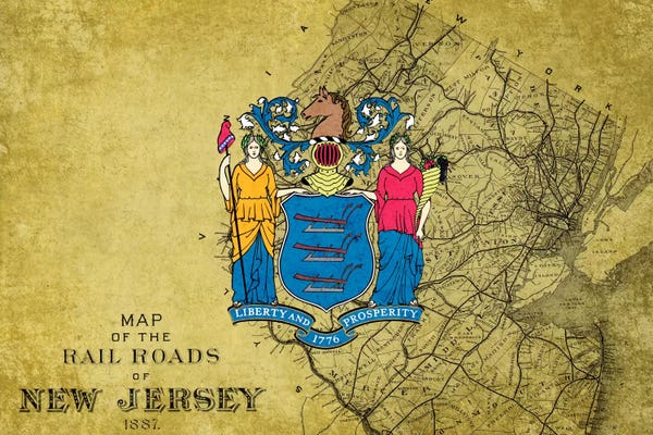 New Jersey: New Jersey (Vintage Map) by iCanvas