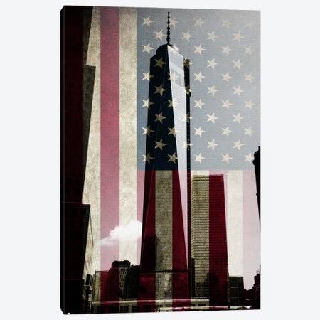 New York Freedom Tower, American Flag Canvas Print #FLG277} by 5by5collective Canvas Wall Art