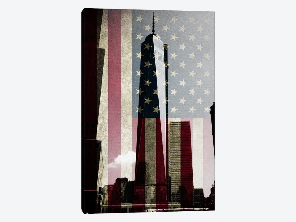 New York Freedom Tower, American Flag by 5by5collective 1-piece Canvas Print