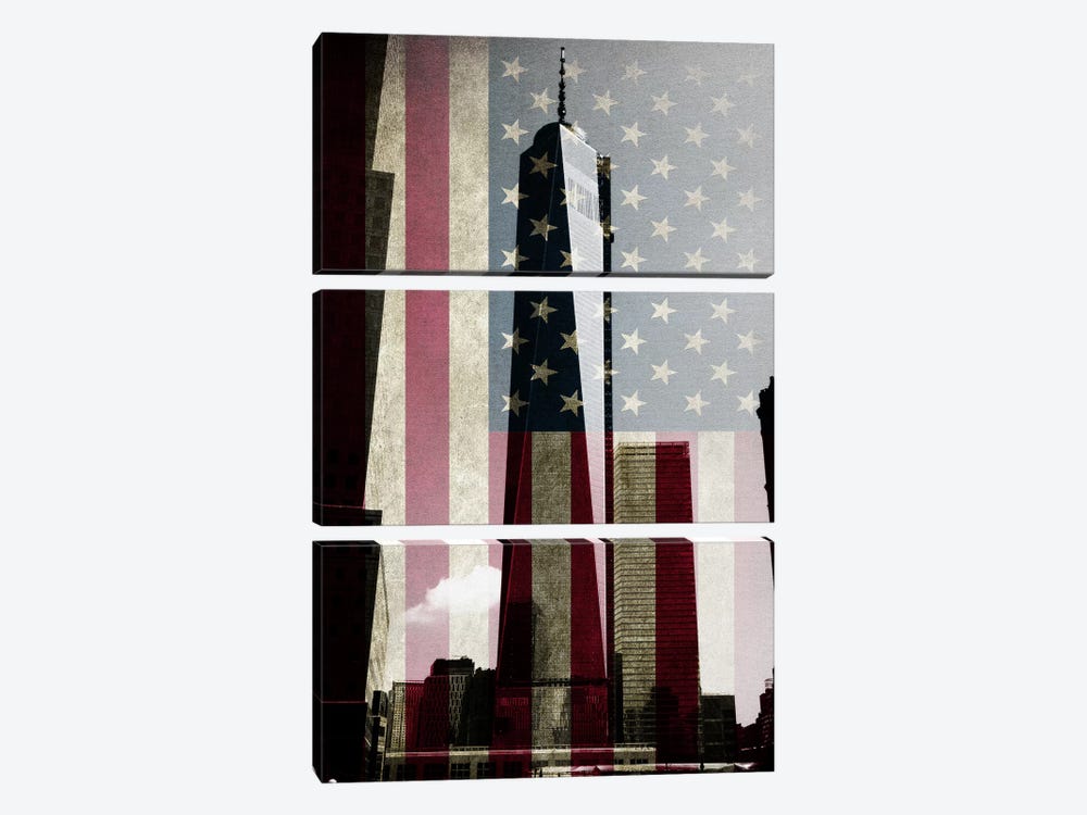 New York Freedom Tower, American Flag by 5by5collective 3-piece Canvas Print