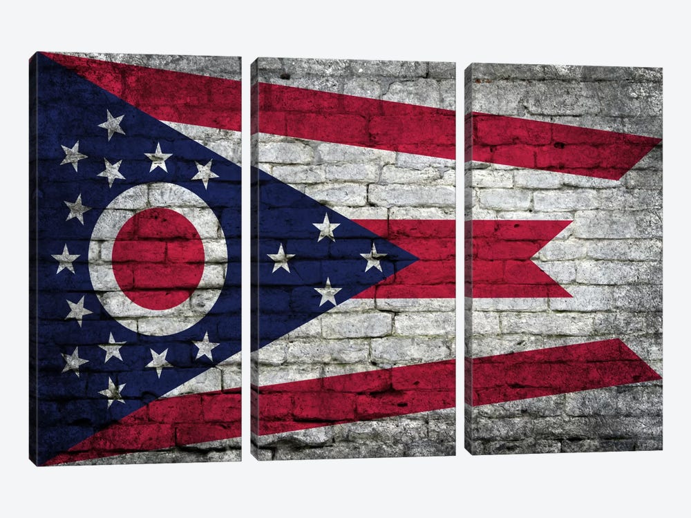 Ohio State Flag on Bricks by iCanvas 3-piece Art Print