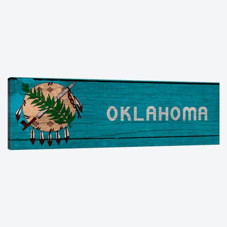 Oklahoma State Flag on Wood Planks Panoramic Canvas Print #FLG298} by iCanvas Art Print