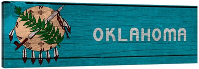 Oklahoma State Flag on Wood Planks Panoramic Canvas Art Print - Flags Collection