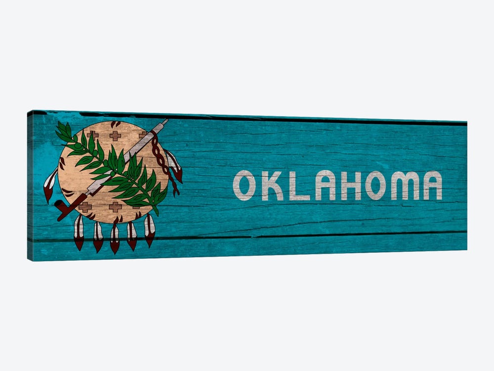 Oklahoma State Flag on Wood Planks Panoramic by iCanvas 1-piece Canvas Wall Art