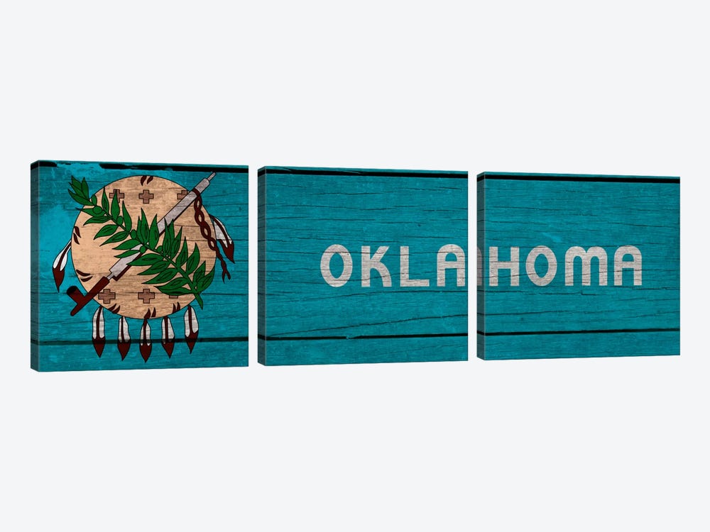 Oklahoma State Flag on Wood Planks Panoramic by iCanvas 3-piece Canvas Artwork
