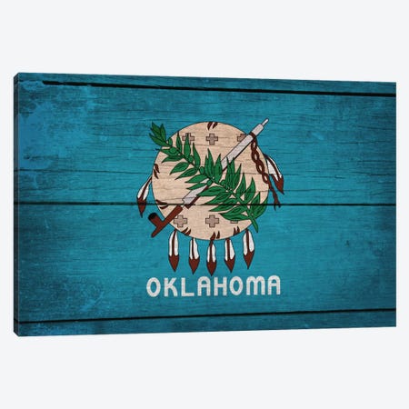 Oklahoma State Flag on Wood Planks Canvas Print #FLG299} by iCanvas Art Print
