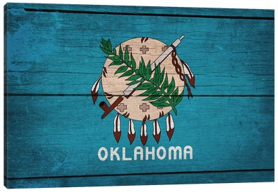 Oklahoma State Flag on Wood Planks Canvas Art Print - U.S. State Flag Art