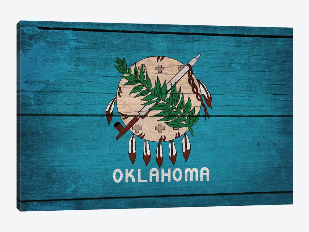 Oklahoma State Flag on Wood Planks 1-piece Art Print